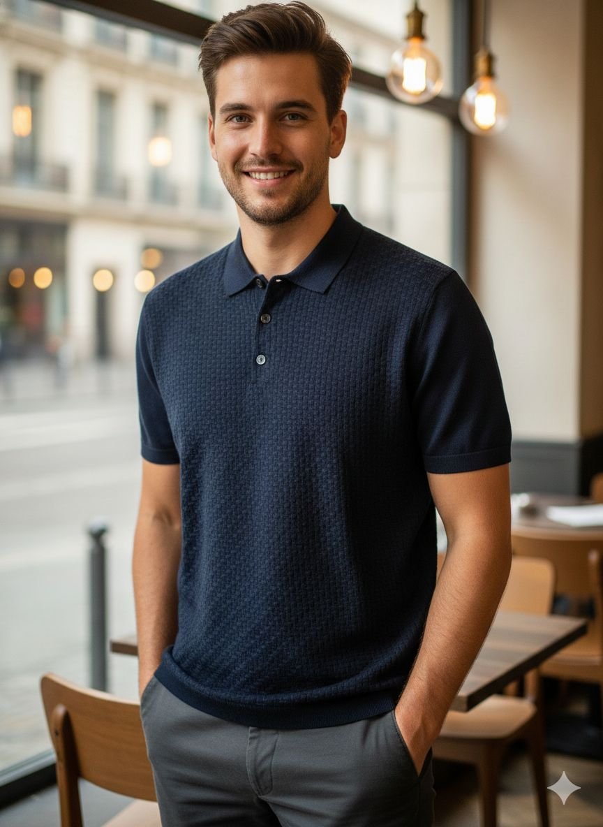 Short sleeve knit polo shirt